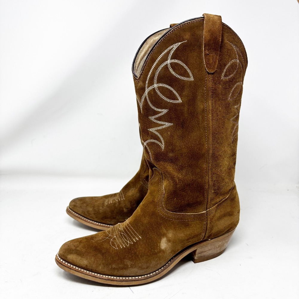 Golden Retriever Vintage 1987 Brown Suede Western Cowboy Boots Womens Size 8 USA